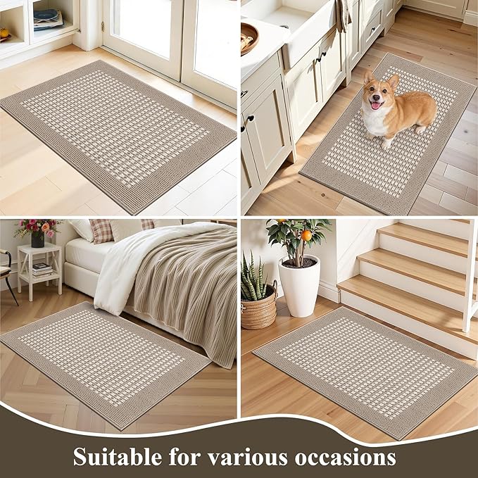 Ileading Indoor Door Mat 24" X 36" Absorbent Dog Muddy Paws Mat Low-Profile Entrance Small Runner Rug with Non-Slip Rubber Backing Machine Washable Inside Welcome Mat for Entryway,Kitchen(Beige)