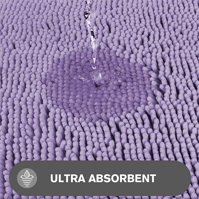 Lavender Bathroom Rugs Sets 2 Piece – Absorbent and Washable Bath Mat, Non-Slip, Thick Soft Chenille Bath Rugs for Bathroom Floor, Shower, Sink - 20" x 32"+24" x 36"