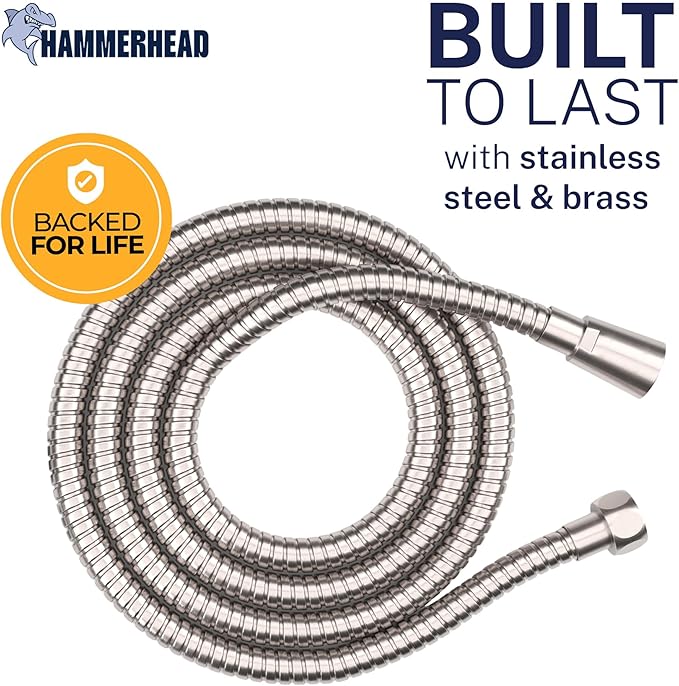 HammerHead Showers Solid Metal Shower Hose Attachment for Showerhead, Extra-Long 72-Inch Universal Replacement Hose for Hand held Shower, Brushed Nickel