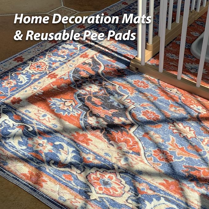 nunubaby Washable Pee Pads for Dogs, Stylish, Non-Slip and Leak-Proof Pee Pads. Reusable Potty Pads for Dogs for Crates and Floors.(Red/Floral, 18" x24" )
