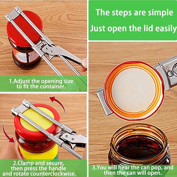 2026 New Adjustable Stainless Steel Jar Opener, Extended 9 inch Jar Opener for Weak Hands, Multifunctional Lid Gripper Bottle Opener with Handle, Easy Open Kitchen Tool for Seniors and Kids (1 Pc)