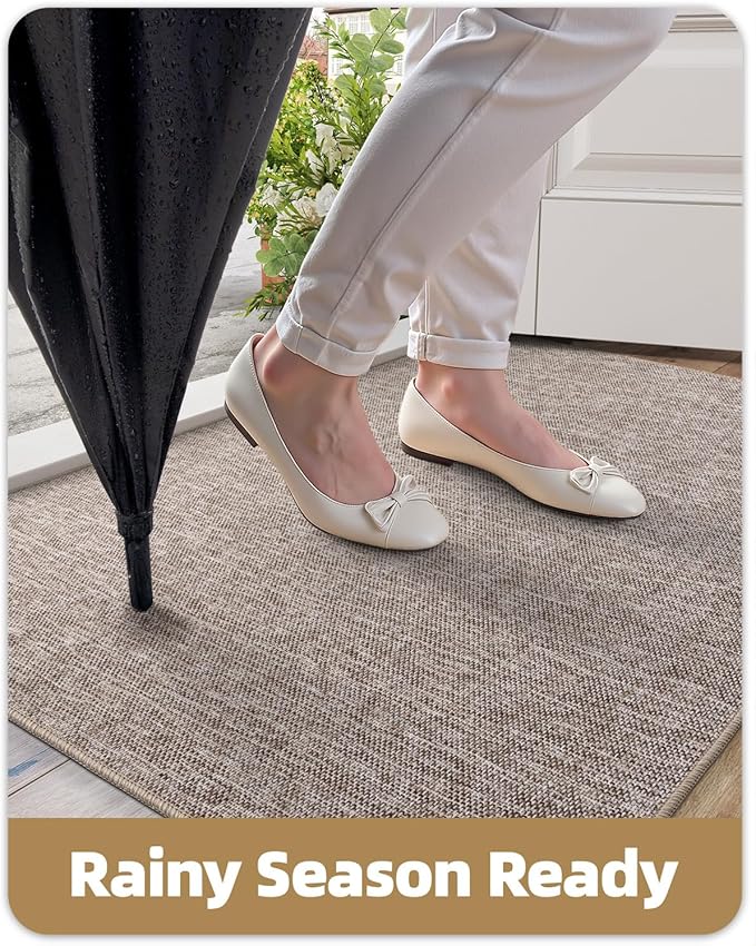 Color&Geometry Ultra Thin Indoor Door Mat (Rolled-up NO Creases) 27.5"x60", Non Slip Rubber Backed Dirt Trapper Door Mat Indoor Entrance, Low Profile Entryway Mat, Easy Clean, Light Brown Linen