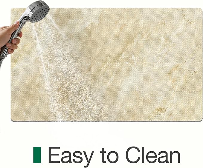 LUMI Ultra Thin Bath Mat, Super Absorbent Quick Dry Bathroom Rugs, Non-Slip Bathroom Mats, Marble Bathmats Fit Under Door, Bathtub, Sink, Shower Room, 24"x36", Beige