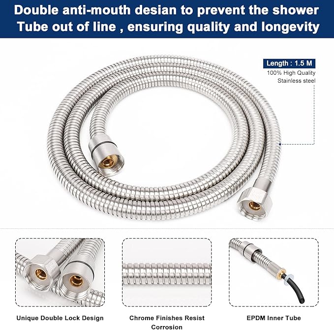 NearMoon Brass Hand Held Shower Head, Luxury High Pressure Shower Kit with Wall Connector and Hose Set, for Bathroom Showering System Contemporary Square Style (Brushed Nickel)