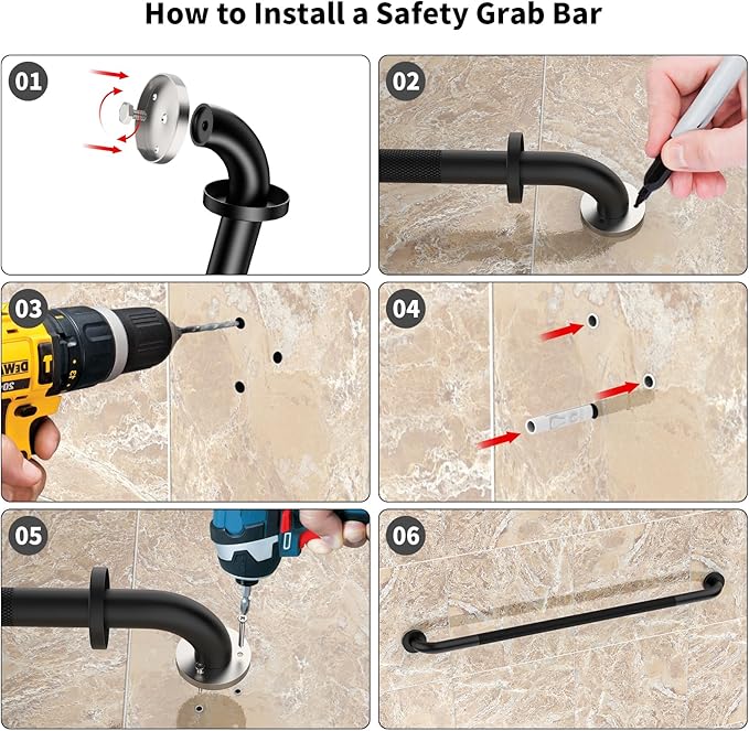 40 Inch Anti Slip Shower Grab Bar, Munzong Bathroom Grab Bar for Showers, Black Knurled Handicap Balance Bar,Safety Hand Rail Support Elderly Senior Assist Bath Handle