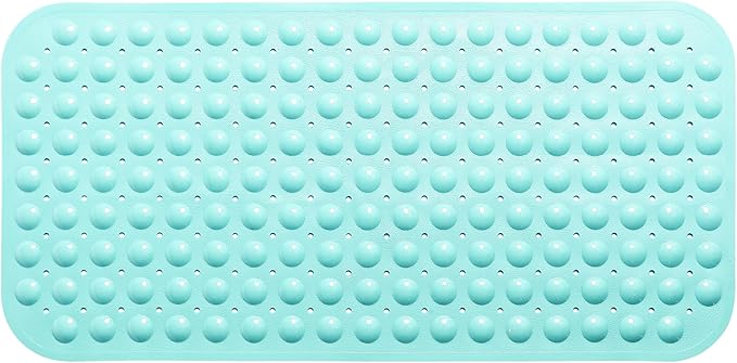 Large Non-Slip Bathtub & Shower Mat 31”x16” (Smooth/Non-Textured Tubs Only) Safe, Clean,Machine-Washable, Superior Grip&Drainage, Vinyl, Opaque Aqua/Blue-Green