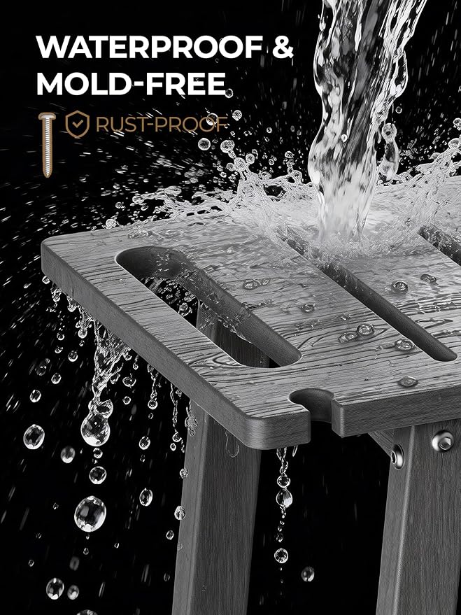 Shower Bench Seat, Non-Slip Shower Benches for Inside Shower to Sit on, HDPE Waterproof Shower Stool for Shaving Legs, Shower Chair with Adjustable Feet for Bathroom, Indoor/Outdoor Use, Grey