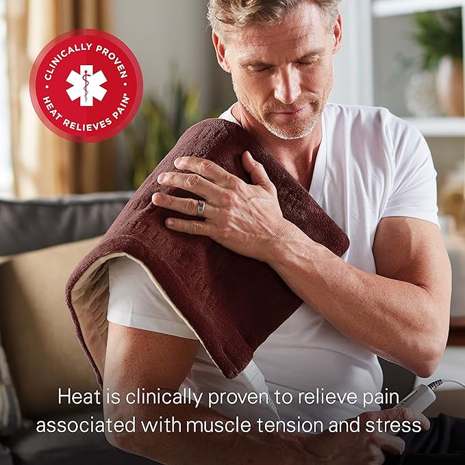 Sunbeam XL Back Neck and Shoulder Heat Therapy 12 x 24 with Auto Shut Off 6 Settings Machine-Washable Comfortable Microplush Fabric - Burgundy,(Pack of 6)