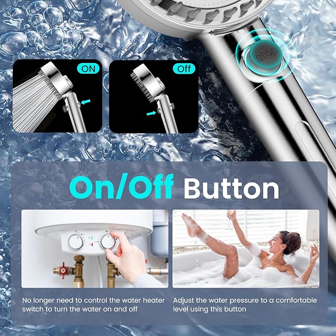 PWERAN Filtered Shower Head with Handheld, High Pressure 4 Spray Mode Showerhead with Filters, Water Softener Beads for Hard Water with ON/OFF Switch for Pets - Remove Chlorine (Chrome, 5 Inch Panel)