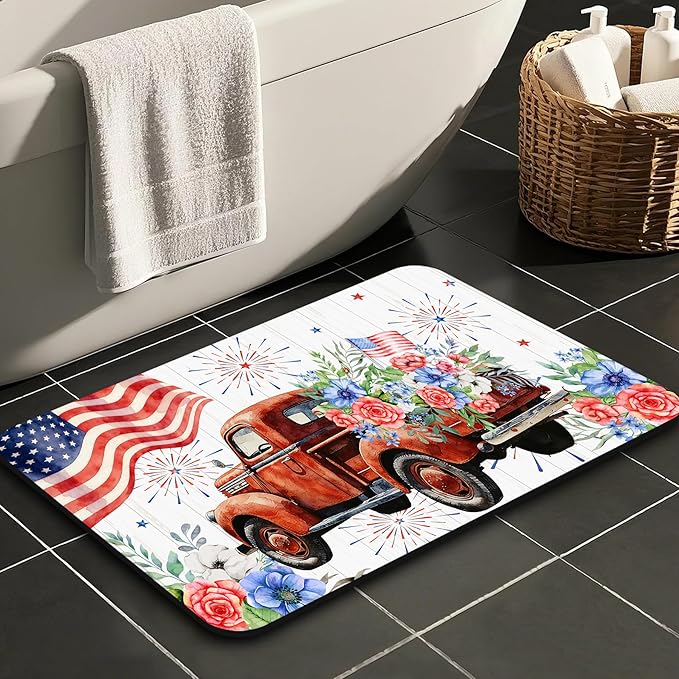 Quick Dry Bath Mat for Bathroom,Super Absorbent Patriotic 4th of July Welcome Bath Rug Non-Slip Rubber,Machine Washable Bathroom Floor Mat for Shower, Tub, Sink Area Independence Day Eagle 16x24
