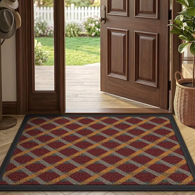 LUMI Front Door Mat 24x36, Low-Profile Non-Slip Welcome Mat for Indoor Outdoor, Stain & Fade Resistant Geometric Door Mat for Entryway Patio Porch, Weave-Rust