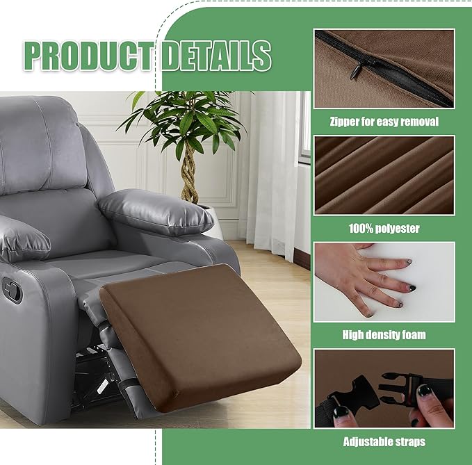 BALAPET Large Recliner Leg Pillow, Memory Foam Recliner Cushion Wedge Shape Recliner Footrest Extender,Leg、Back and Lumbar Support Pillow with Adjustable Elastic Straps(Coffee)