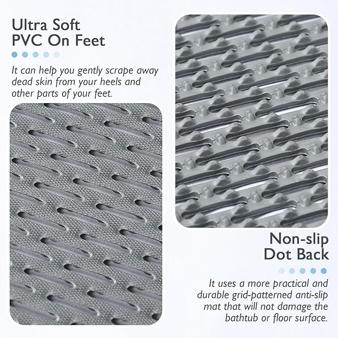 Extra Large Non-Slip Shower Mat, Fast-Dry PVC Bath Stall & Tub Mat, Drain-Hole Design,for Shower Stall Tub for Elderly/Kids，Non Slip Bathroom Safety Accessory，Gray 16"x24"