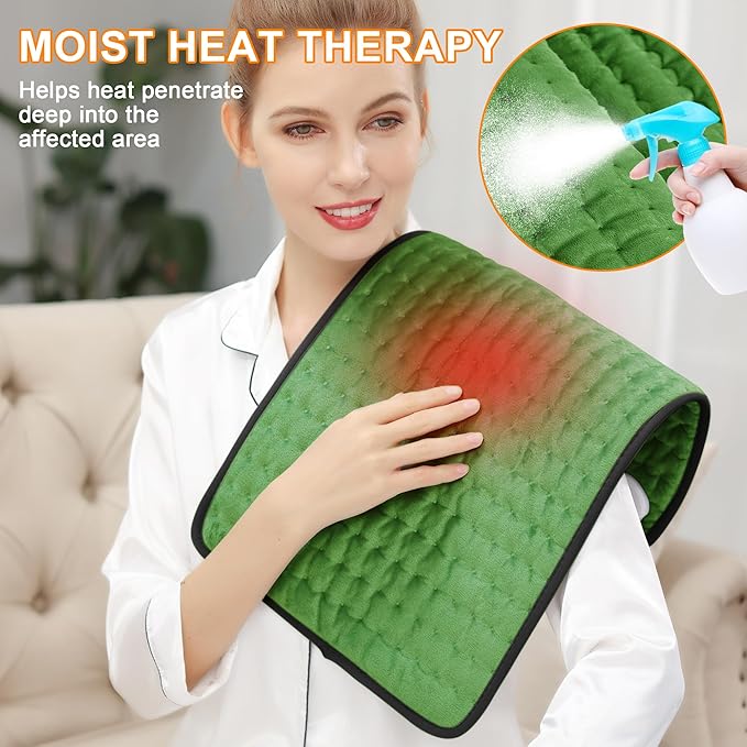 Deepsoon Heating Pad,Electric Heating Pads for Back,Neck,Moist Heating Pad for Abdomen Shoulder Knee Legs,Dry/Moist Heat&Auto Shut Off,Mother's Day Birthday for Men and Women,Green Black,24x12 Inch