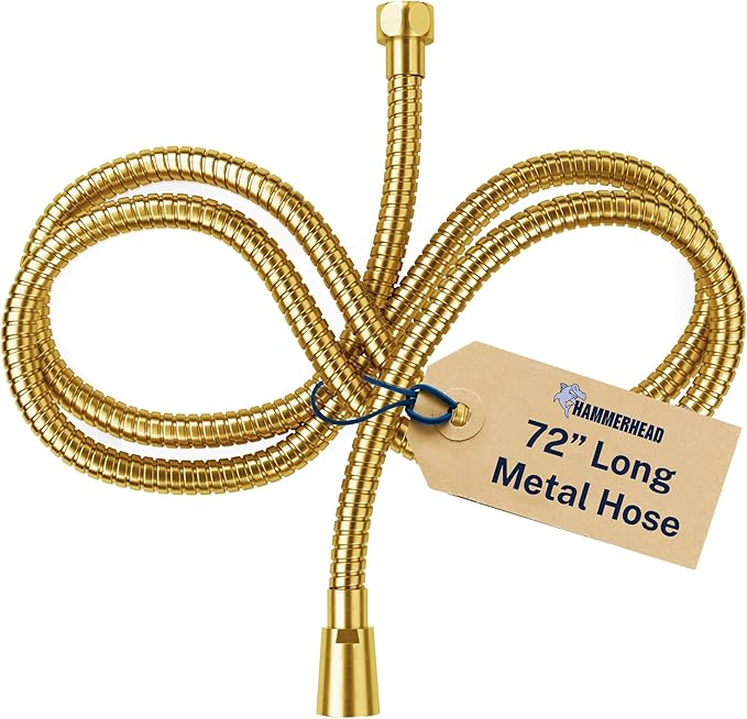 HammerHead Showers Solid Metal Shower Hose Attachment for Showerhead, Extra-Long 72-Inch Universal Replacement Hose for Hand held Shower, Brushed Gold