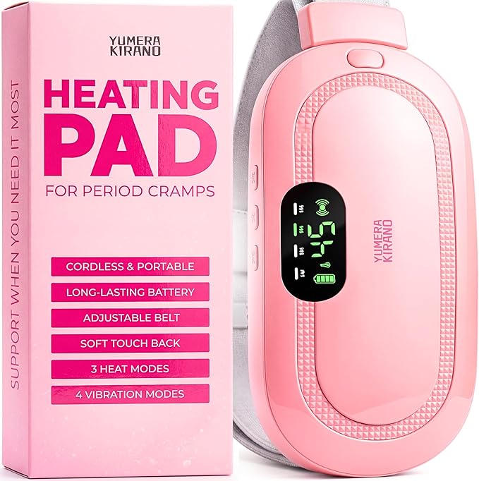 Heating Pad for Period Cramps – FSA-HSA Eligible – Cordless Portable Electric Wearable Heating Belt with Massage – USB Rechargeable Heat Wrap for Menstrual Pain Relief, Back, Abdomen, PMS