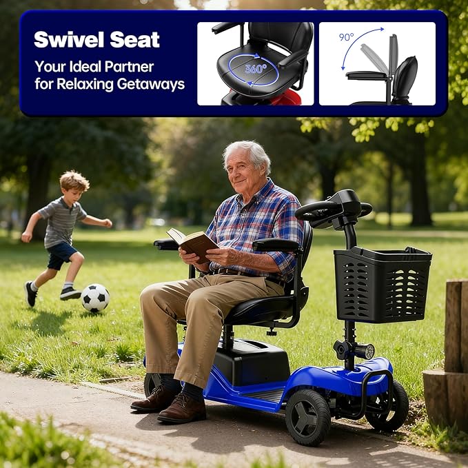 Mobility Scooter for Adults,4 Wheel Mobility Scooter,28 Miles Range,300LBS Capacity,Lightweight and Portable,with LED Headlights and Basket,Charger Included,Gifts Suitable for Elders,Blue