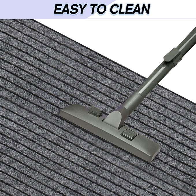 Custom Size Backed Non-Slip Area Rugs Runner, Easy Clean, Waterproof Runner Rugs for Hallway Entryway, Kitchen, Laundry, 4FT x 30FT, Gray Stripe