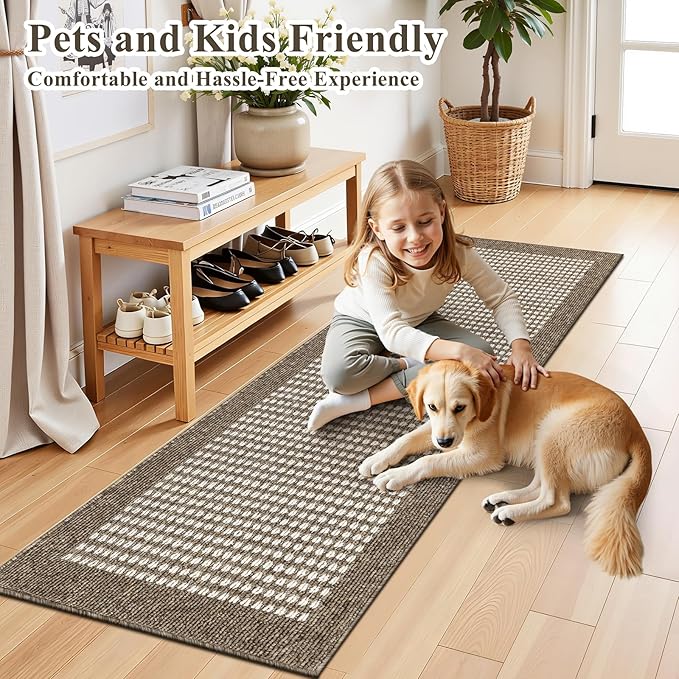 Ileading Laundry Room Runner Rug 2'x6' Non Slip Farmhouse Kitchen Floor Mats with Rubber Backing Machine Washable Brown Indoor Decor Carpet for Doormat Hallway Entryway Petmat Garage Balcony