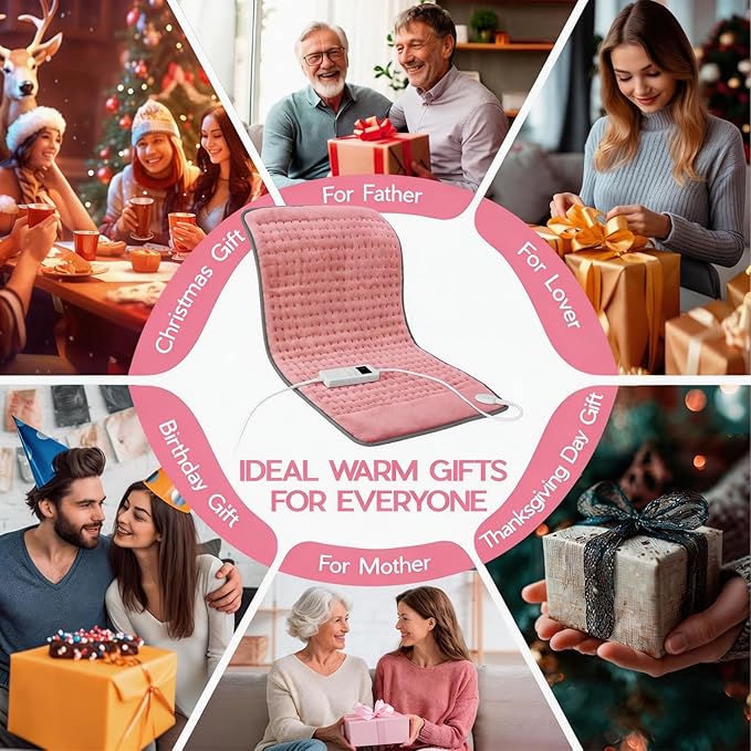 Pink Heating Pad for Gifts Soothing Heat Therapy for Women & Men, Perfect Christmas, Mothers Day, Birthday Gifts fo r Her, Dad Gifts & White Elephant Gift, Cozy Stocking Stuffer for Women/Mom