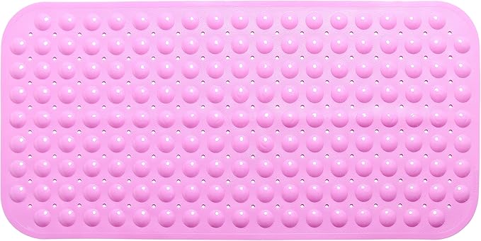 Large Non-Slip Bathtub & Shower Mat 31”x16” (Smooth/Non-Textured Tubs Only) Safe, Clean, Machine-Washable, Superior Grip&Drainage, Vinyl, Opaque Pink