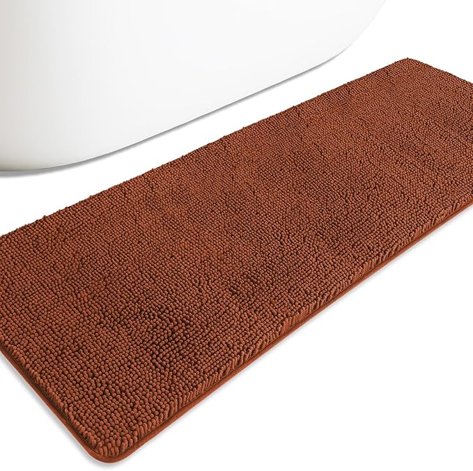 Bathroom Runner Rug 24 x 72 Non Slip – Extra Long Bath Mat | Absorbent and Washable Thick Chenille Runner Rug for Bathroom, Shower, Tub, Sink(Rust)