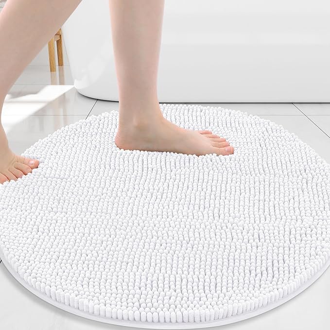 Arotive Bathroom Rugs Round 24x24, Extra Soft Absorbent Shaggy Chenille Bath Rugs, Machine Washable Rubber Backing Non-Slip Bath Mats for Bathroom Floor Tub and Shower, Home Decor Accessories, White