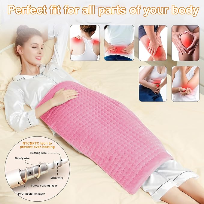 Deepsoon Heating Pad,Electric Heating Pads for Back,Neck,Moist Heating Pad for Abdomen Shoulder Knee Legs,Dry/Moist Heat&Auto Shut Off,Mother's Day Birthday for Men and Women,BabyPink,33x17 Inch