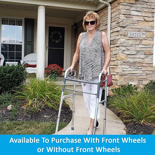 Carex Folding Walker with Wheels for Seniors, Portable Medical Walker with Adjustable Height, 30-37 Inches, Mobility Aid for Adults, Elderly, and Handicapped, Foldable, Aluminum Frame, Lightweight