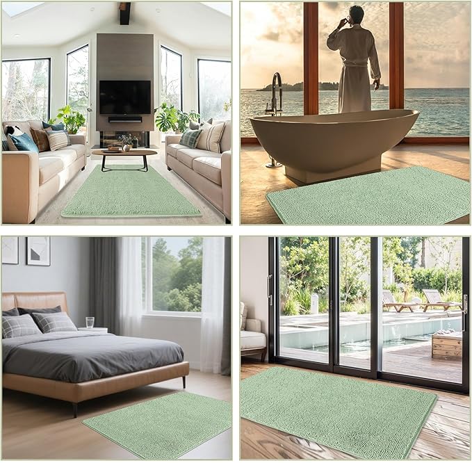 Bathroom Rugs 40 x 60 Inch – Extra Large Bath Mat | Absorbent and Washable Thick Chenille Bath Rugs Non-Slip Runner Rug for Bathroom, Shower, Tub(Sea Foam)