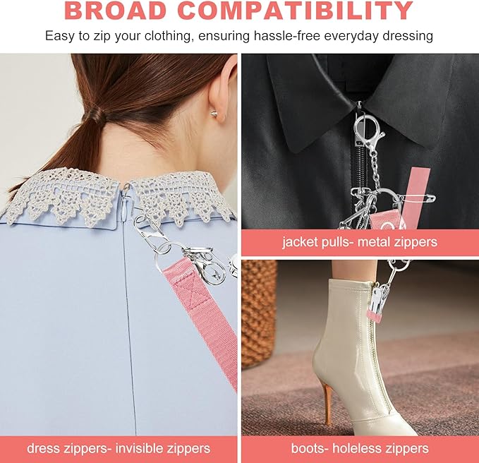 Zipper Helper Pull for Dresses 2 Pack Zipper Puller Helper with 5 Different Types Hooks Dress Zipper Pull Helper Assistant for Elderly and Pregnant Women(Pink)