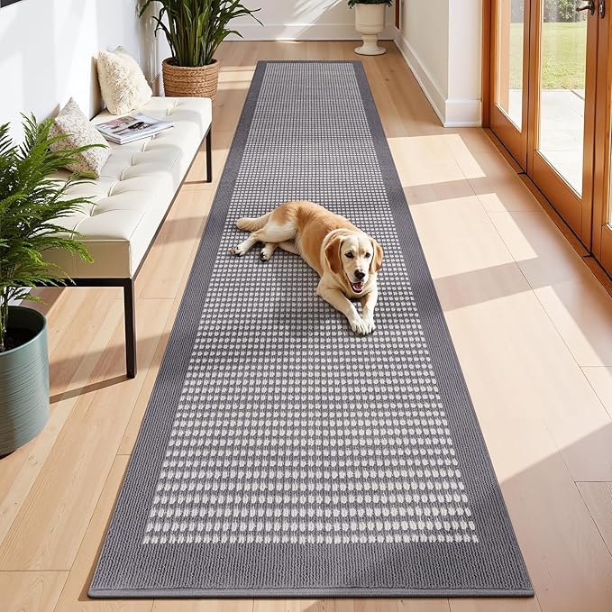 Ileading Runner Rug for Hallways 3'x14' Heavy-Duty Durable Entryway Floor Mat with Non Slip Rubber Backing Low-Pile High Traffic Carpet Machine Washable Accent Rugs for Kitchen, Living Room