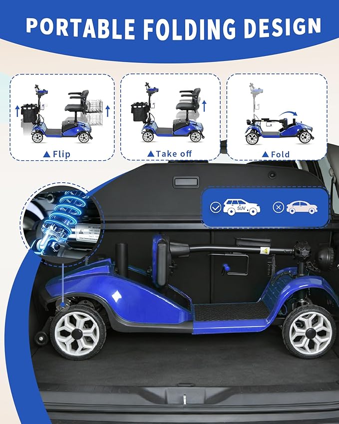 Mobility Scooter for Seniors/Adults, up to 300lbs Capacity, 4 Wheel Heavy Duty Mobility Scooters with 15 Miles 350W 5MPH，Front Basket, Adjustable Seat, LED Headlights