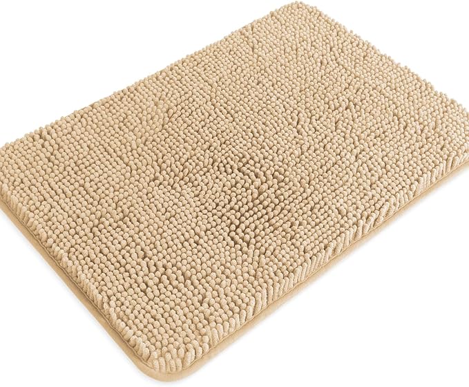 Ivory Cream Bathroom Rugs – Absorbent and Washable Bath Mat, Non-Slip, Thick Soft Chenille Bath Rugs for Bathroom Floor, Shower, Sink - 17" x 24"
