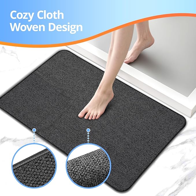 Upgraded Bath Mat 24x36Inch, Thin Bath Mats Rugs with Rubber Backing Non-Slip, Absorbent,Quick Dry Machine Washable, Home Decor Accessories Cozy Cloth Bathroom Rugs fit Under Door/Sink/Tub-Black