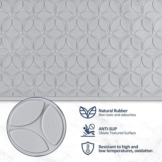 Non Slip Bathtub Mat | Real Rubber Bath Mat for Tub and Shower | Bath Mat for Daily Safety | Pet Dog Bath Mat | Soft No-Slip Bath Mat | Nonskid Bathroom Tub Mat, 16” x 28”（Gray）