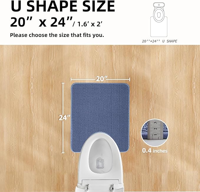 TYUU Toilet Rug, Thin Toilet Rugs U Shaped Washable Non Slip Absorbent Quick Dry Low Pile Toilet Mat, Denim Blue 20"x24" U Shape