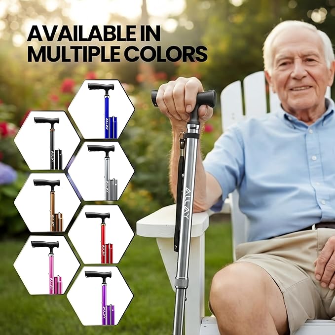 Allay Walking Canes for Men & Women - Adjustable Canes for Women for Stability, Self Standing Wide Quad Pivot Base, Light Weight, Soft Handle Grip and Travel Bag, Walking Sticks for Seniors & Adults