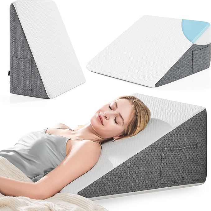 Yojoker Wedge Pillow for Sleeping - 7.5 Inch Triangle Pillow Wedge, Memory Foam Bed Wedge Pillow for Headboard, Sleep Wedges for Snoring, Acid Reflux, Post Surgery Back Pain Relief, Washable Cover