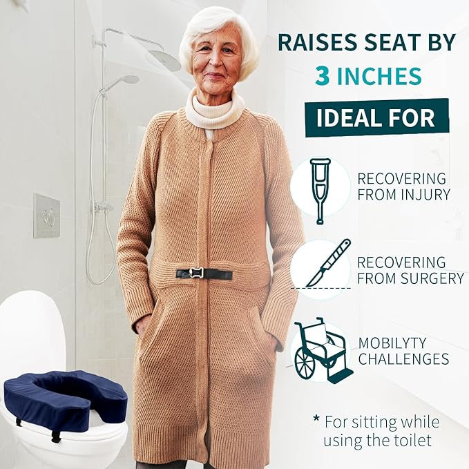 Raised Toilet Seat Cushion – High-Density Foam Booster Pad for Elderly, Seniors, Disabled – Toilet Riser for Standard & Elongated Toilets – Commode Seat Cushion Non-Slip & Easy to Clean (3 inches)
