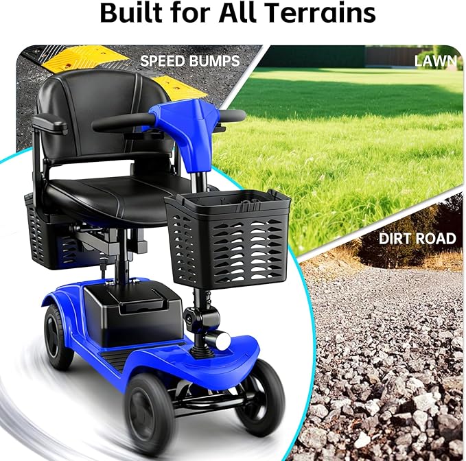 Mobility Scooter,Folding Motorized Scooter,300 lbs Capacity, Equipped with 300W Motor,Removable Battery,Dual Baskets,15 Miles Travel,Suitable for All Terrains (Blue)