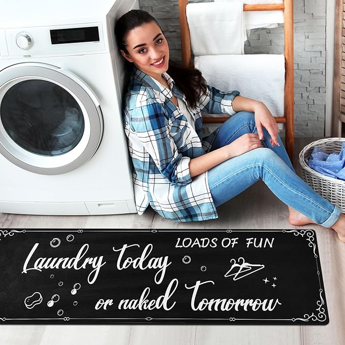 XLHOMO Laundry Room Rug Runner, 17"x60" Non Slip Nappa Leather Laundry Rugs, Black Farmhouse Washable Floor Laundry Mats for Laundry Room, Kitchen, Washroom, Bathroom, Mudroom, Hallway Entryway Decor