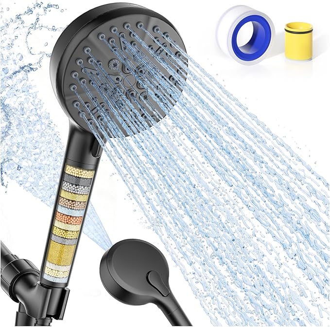 Teviora Filtered Shower Head with Handheld –High Pressure Hand Held Shower Head for Hard Water with Filters,79" Long Hose & Powerful Wide Fan Spray,Removes Chlorine and Impurities(Matte Black)