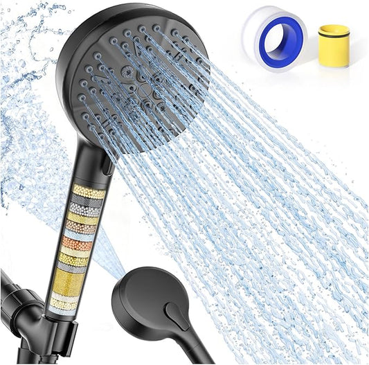 Teviora Filtered Shower Head with Handheld –High Pressure Hand Held Shower Head for Hard Water with Filters,79" Long Hose & Powerful Wide Fan Spray,Removes Chlorine and Impurities(Matte Black)