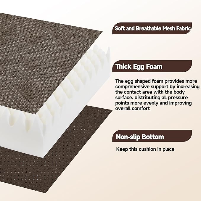 HOMBYS 5" Thick Egg Shaped Foam Recliner Chair Cushion for Elderly, Thicken & Extra Large Seat Cushion Chair Pad for Couch, Armchair, Wheelchair for Easy to Stand Up & Reduce Hip & Lumbar Pain, Brown