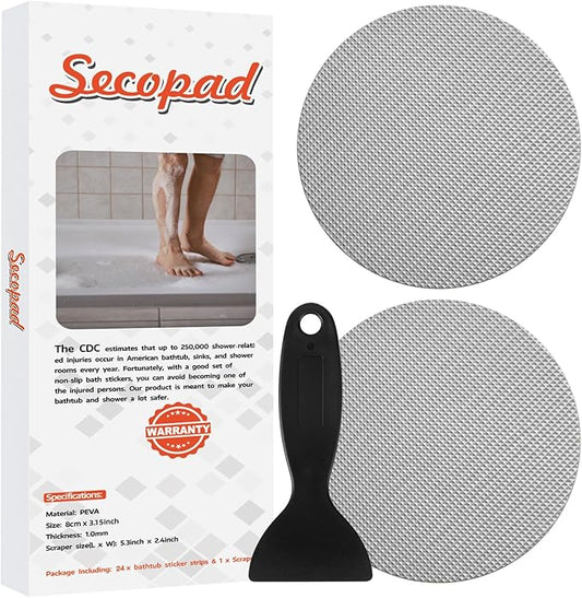 Secopad Original Bathtub Non-Slip Stickers for Tub & Shower Floor, Strong Anti-Slip Shower Stickers with Scraper Ideal for Families with Kids, Adults & Seniors, 12 PCS (Gray)