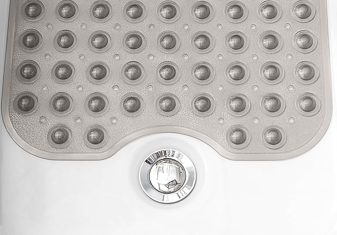 Extra-Long Non-Slip Bathtub & Shower Mat 39”x16” (Smooth/Non-Textured Tubs Only) Safe, Clean, Machine-Washable, Superior Grip&Drainage, Vinyl, Transparent Gray (Grey)