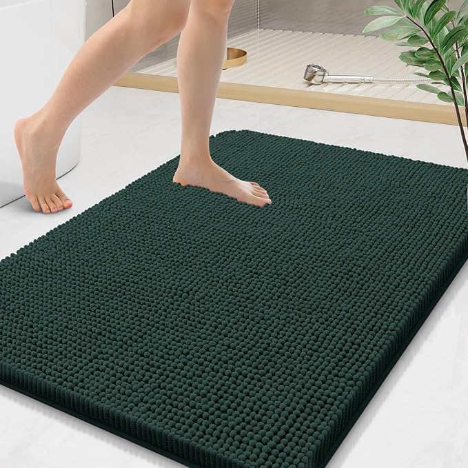 Arotive Bathroom Rugs 36x24, Extra Soft Absorbent Shaggy Chenille Bath Rugs, Machine Washable Rubber Backing Non-Slip Bath Mats for Bathroom Floor Tub and Shower, Home Decor Accessories,Blackish Green
