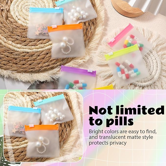 24 Pieces Pill Pouch Bags Zippered Set Reusable Translucent Medicine Organizer Sealing Travel Plastic Bags with Slide Lock for Storage(Light Blue)