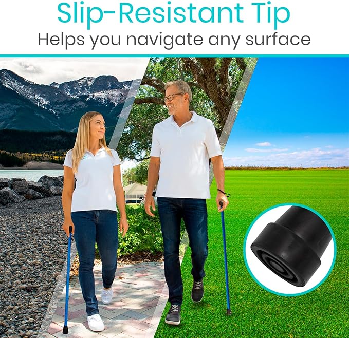 Vive Folding Cane - Foldable Walking Cane for Men, Women - Fold-up, Collapsible, Lightweight, Adjustable, Portable Hand Walking Stick - Balancing Mobility Aid - Sleek, Comfortable